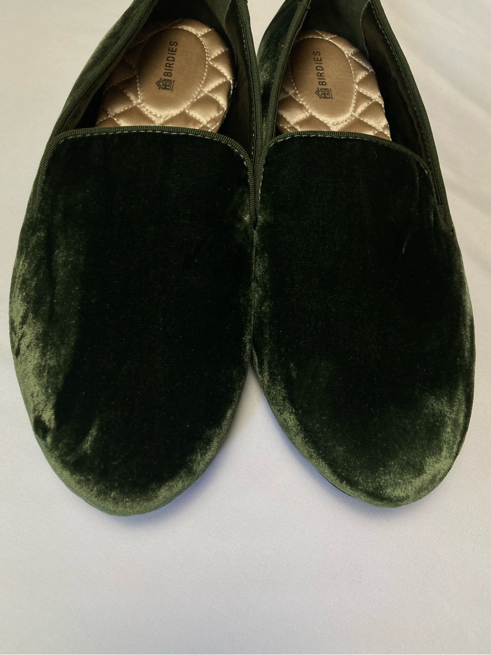 Birdies Olive Green Crushed Velvet Loafers Flats - Picture 5 of 6